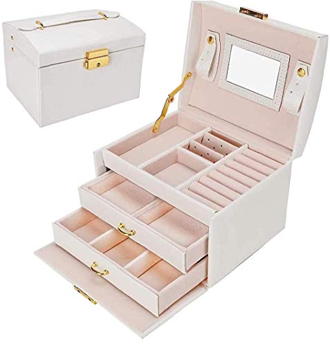 Heall Joyería del sostenedor del Cuero de la PU, Organizador de cajones de Tres Capas de Maquillaje Organizador Collar Bolsa para Muchachas de Las Mujeres