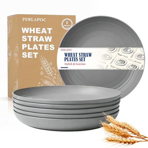 Image of 9In Outdoor Plates, 6PCS Wheat Straw Picnic Plates Reusable,Grey