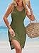 Dokotoo Cover Ups for Swimwear Women Summer Crew Neck Sleeveless Hollow Out Crochet Dresses Sexy Side Split Casual Resort Wear Beach Swim Coverup Green Large
