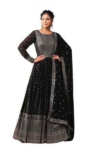 Image of TRENDMALLS Women's Georgette Embroidery With Sequence Work Anarkali Kurta Pant Set with Dupatta For Women