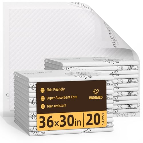 Image of BIGGMED Heavy Duty Incontinence Underpads 36 inch x 30 inch 20 Count, Ultra Absorbent Disposable Bed Pads 110 Gram Tear-Resistant Chucks Pads for Adults, Kids, Elderly and Home Care