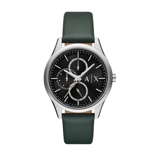 Armani Exchange Reloj para Hombre, Movimiento multifunción de Cuarzo y Caja de 42 mm con Correa de Piel, Verde