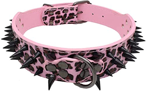 Izefia Dog Collar Black Sharp Spiked Studded Luxurious Padded Leather Collars for Medium Large Dogs