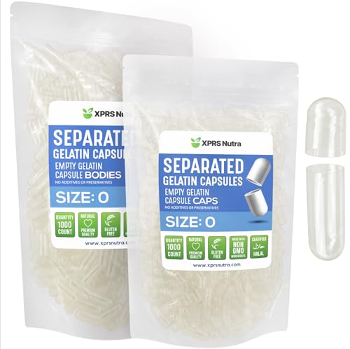 Image of XPRS Nutra Gelatin Size 0 Separated Capsules - 1000 Count Clear Empty Capsules Separated in Bags - Size 0 Gelatin Clear Gel Caps for DIY Supplement Filling