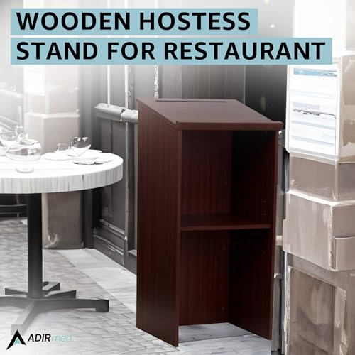 Adir Wooden Podium Stand - Speaking Podium with Storage Shelf, Hostess Stand for Restaurant, Lecture Podium, (46.25 Inches, Mahogany) - Thumbnail 4
