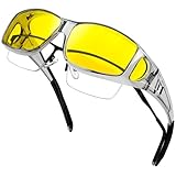 [KANASTAL] オーバーサングラス 眼鏡の上から 夜間 運転用サングラス 黄色レンズ 夜間用オーバーグラス 人気 運転用 自転車 超軽量 抗衝撃 野球 登山 釣り メンズ レディース（グレー+イエロー)