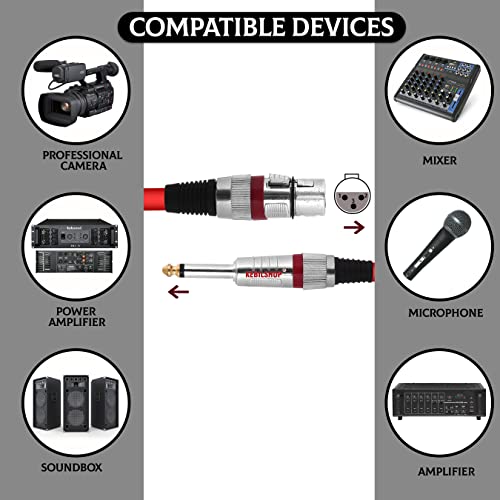 Image of Mic Cable 6.35mm Jack Male To XLR 3PIN Female Cord Wire For Microphone /Guitar Cable 20 Meter.Red,1pc pack. (20 Meter /65.6 Feet) Red Cable