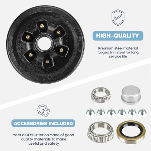 Image of 12 inch x 2 inch Trailer Brake Drum Kit, 6-Hole, 5.5 inch Bolt Circle Brake Drum for 5200 lb, 6000 lb Axles, Replacement Brake Hub Drum Assembly for Rvs, Trailer and Semi Truck