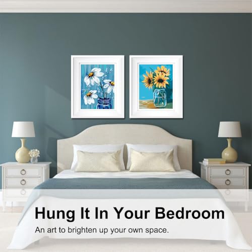 BAISITE Paint by Numbers Kit for Adults, 12"x16" Canvas, 2-Pack Daisy & Sunflowers