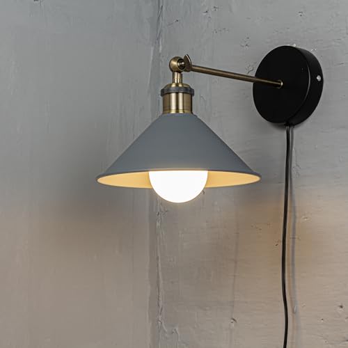 Image of ANYE Wall Sconce UL Plug-in Cord Bronze E26 Base Retro Minimalist Style Macaron Grey Iron Shade Wall Light Fixture for Cabinet Kitchen Hotel Bulb Sold Separately