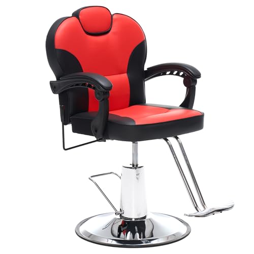Image of Barber Chair with Heavy Duty Hydraulic Pump, Salon Chair for Hair Stylist, 360 Swivel 90-140 Backrest Reclining Chairs, Portable Height Adjustable Hair Chair for Barbershop (Red-Plain)