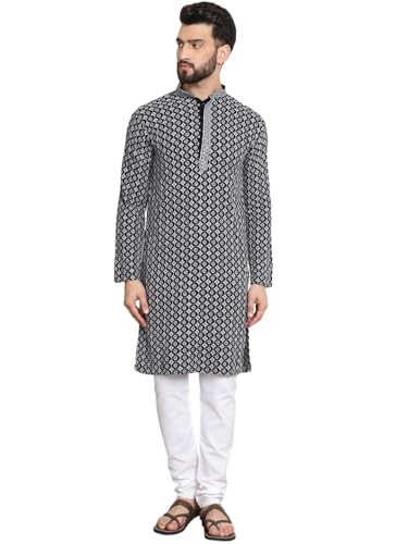Image of SOJANYA (Since 1958 Men's Cotton Gold Embroidered Sequinned Kurta With white churidar Pyjama
