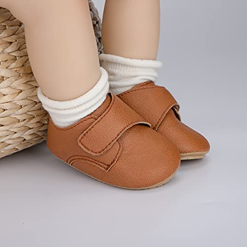 Hsdsbebe Baby Boys Girls Oxford Shoes Pu Leather Soft Rubber Sole Sneakers Anti-Slip Toddler Ankle Boots Infant Walking Shoes Moccasins(6-12 Months) B/Brown thumb #1