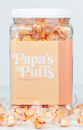 Papa's Puffs Georgia Peach Flavored Pure Sugar Candy - Individually Wrapped In Resealable Tub -- Fat-Free, Gluten-Free, Cholesterol-Free - Manufactured In The Usa #TOP3