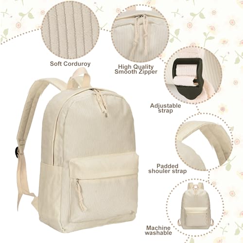 4 Pcs School Backpacks for Teen Corduroy Backpack Set with Lunch Storage Bag Shoulder Bag and Pencil Case Middle High School College Backpack Schoolbag, Durable Lightweight Travel Daypacks3