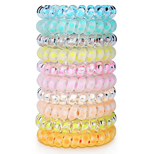 Image of 10 Piece Spiral Hair Ties For Thick Hair, Coil Elastics Hair Ties, Multicolor Medium Spiral Hair Tie, No Crease Hair Coils, Telephone Cord Plastic For Women And Girls (Matte Transparent Mix)