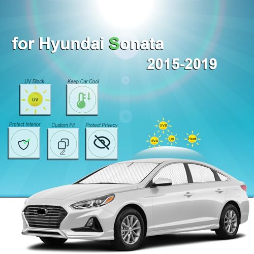 Image of KMF 8pcs Thicken Car Window Shades for Hyundai Sonata Sedan Accessories 2015-2019, Custom Windshield Sunshade Privacy Car Window Covers for Side Rear, Sun Visor UV Block and Blackout for Camping