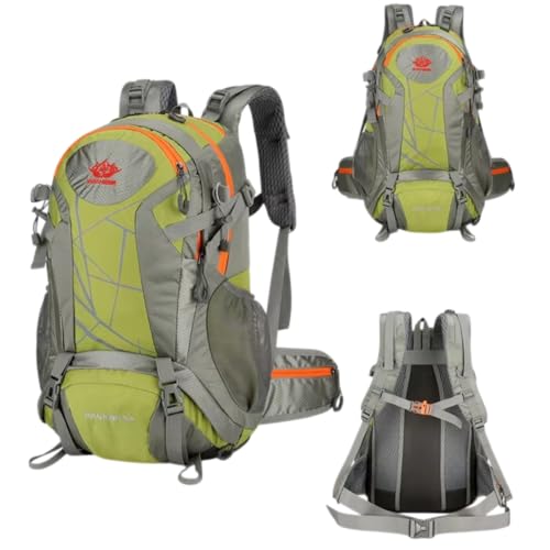 Mochila de Caminhada Tática 60L Impermeável, Resistente a Rasgos, Sistema Respirável, Múltiplos Compartimentos para Trilha, Viagens e Acampamento (VERDE/CINZA)
