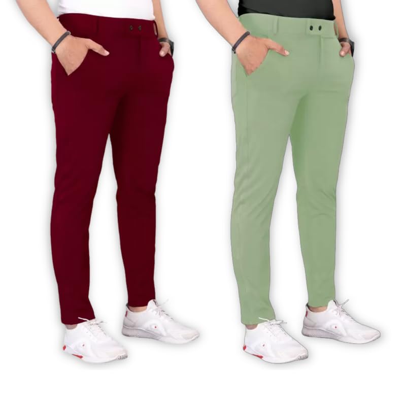 Image of Men's Stylish Slim Fit Lycra Blend Trousers - Pack of 2 (Combo) Formal Pants for Men | Stretchable Regular Office Formal Wear | Comfortable Solid Casual, Business, and Work Trousers for Men