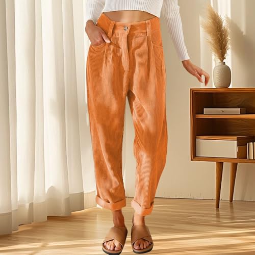 Casual High Waisted Straight Leg Vintage Pants for Women Corduroy Business Casual Loose Comfy Trousers with Pockets3