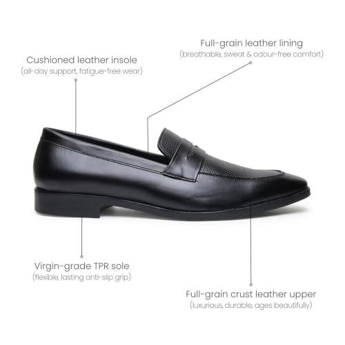 Image of HAYES LONDON Penny Loafers for Men | Genuine Leather Slip-on Shoes | Formal & Casual Comfort Footwear