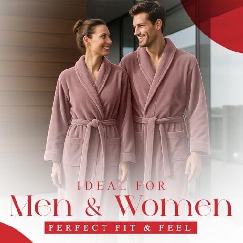 RIVERSIDE 100% Cotton Terry Bathrobe for Women & Men - Soft Towel Robe with Shawl Collar Adjustable Belt & Pockets3
