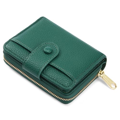 Women's Small Soft Leather Purse Small Purse Women's Mini Purse with Large Zip Coin Compartment, Deep Green