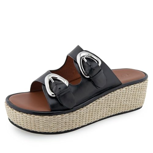 Sandales compensées Aerosoles Darcy en cuir noir d'une finition haut de gamme