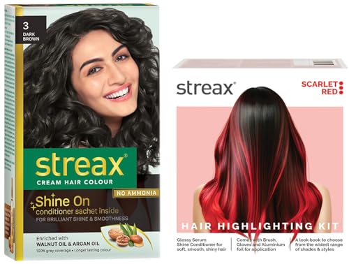 Streax Permanent Hair Colour, 100% Grey Coverage, Highlight Kit | Scarlet Red – Pack of 1