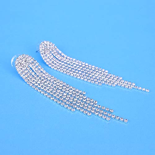 Mlouye Long Crystal Tassel Earrings Fringe for Wedding Women Bridal Dangling Chain Dangle Drop Earring Silver Tone Clear by Mlouye - Image 2