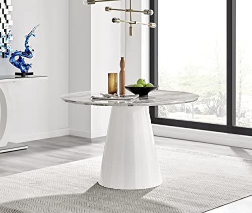 Furniturebox UK Palma White Marble Effect Round Pedestal Dining Table - Circlular 4 to 6 Seat Kitchen Table