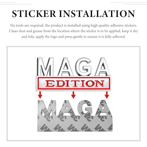 Image of MAGA Edition Car Emblem, 3D Raised Full Metal Badge Decal MAGA Personality Labels, Strong Adhesive Exterior Auto Body Decoration Embossed Sticker for Car Truck SUV (Silver & Red)