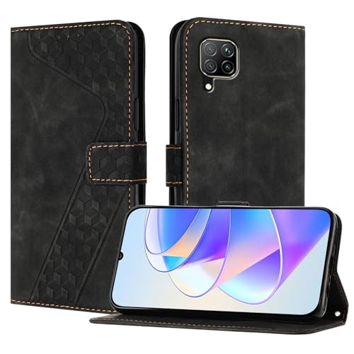 OKZone kompatibel mit Huawei Nova 6SE/P40 Lite 4G Hülle, PU Leder Handyhülle Tasche Wallet Schutzhülle Flip Cover Klappbar Etui mit Magnet Kartenfach TPU Lederhülle(Schwarz)