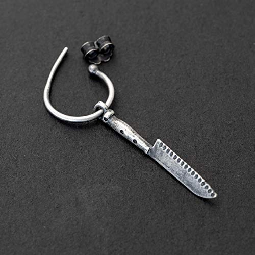 Handmade Hoop Earrings 925 Sterling Silver Earring For Men Hoop Earring With Charm Men Earring Huggie Earring Men Jewelry Valentines Day Gift For Men Gift Knife Chef Hoop Dangle Dangling #TOP4