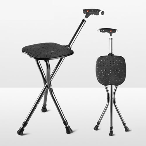 ステッキチェア 5段階の高さ調整 さまざまな身長の人に適しています 持ち運びが簡単 LED高輝度照明設計 杖 椅子になる 折りたたみ式松葉杖スツール 半円形のゴムベースで、様々な路面に対応します 多機能ステッキ 屋内および屋外での使用に適しています (A-