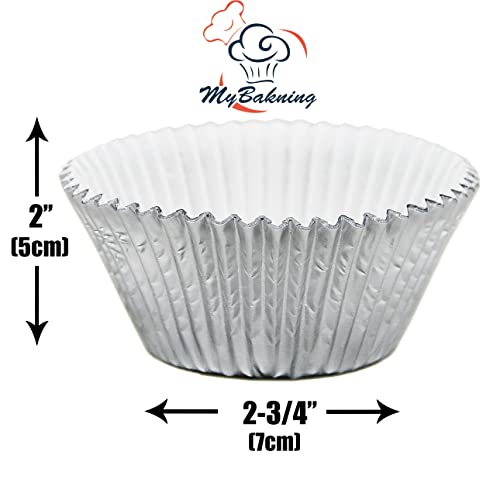 Mybakning Jumbo Size Extra Large Silver Foil Metallic Cupcake Baking Cups 2-3/4"(Bottom) X2"(Deep) Paper Muffin Liners, 120 Pcs Per Case (120, Silver Foil) #TOP1