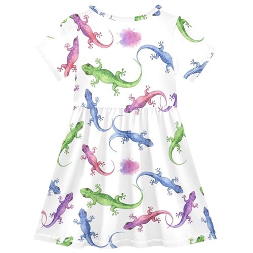 Emelivor Lizards Watercolor Girls Summer Dress Toddler Casual Dresses Girl Short Sleeve Dress for Kids,2T2