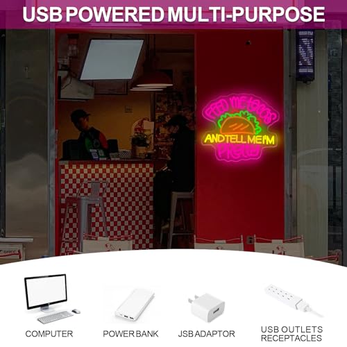 Image of Feed Me Tacos And Tell Me I'm Pretty Neon Sign Tacos LED Light | USB Powered Dimmable Mexican Restaurant Decor Taco Party Fast Food LED Light Coffee Decor 15.7 inchx13.8 inch