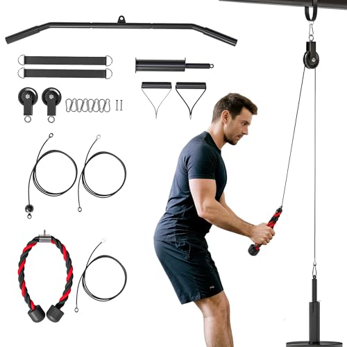 SPORTNOW Sistema di Puleggia per Palestra, Carrucola Palestra per Home Gym, Pulley LAT Machine per Allenamento Bicipiti e Tricipiti, Attacco per Dischi Pesi Universali e Accessori