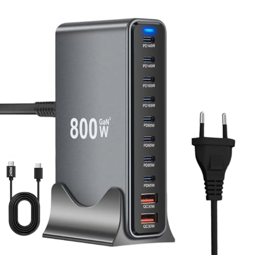 Cargador múltiple USB C de 800W con puertos PD 140W para Samsung y iPhone