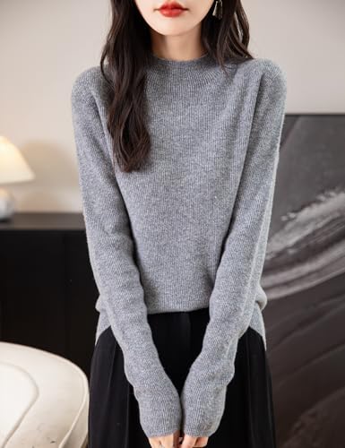 Image of Chanyarn Women's 100% Merino Wool Seamless Sweater Mock Neck First-Line Ready to Wear Long Sleeve Ribbed Knit Pullover