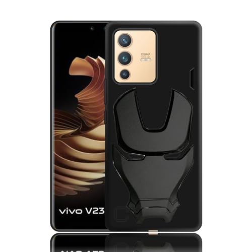 Image of COVERLY Official 3D Touch Feel Trending Avengers Logo Mask Soft Rugged Grip Silicone Iron Man Super Power Cartoon Movie Engraved Silicone Matte Back Cover for Vivo V23 Pro / V23Pro -HD Avenger Black