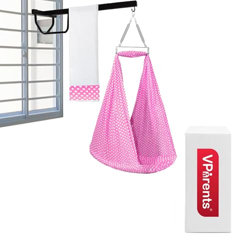 Image of VParents Sleeping Essentials Set with Mosquito Net, Spring & Window Stand (Pink) | Polka Dots