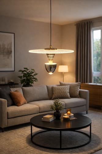 Image of Modern Crystal Led Disc Pendant Light with Warm LED Illumination | Designer Hanging Ceiling Lamp for Living Room & Dining Space & Home Decor