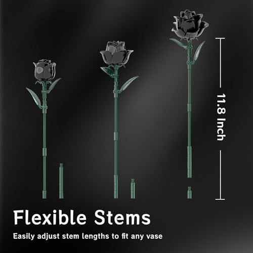 Image of Black Roses Bouquet Building Set, Artificial Flowers Botanical Collection Building Block for Adults, Gothic Home Decor for Women, Girls, Compatible with Lego Flowers, 585 PCS