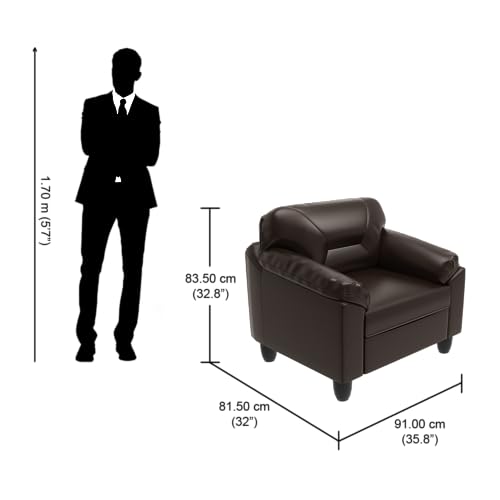 Image of Interio by Godrej Sofa Rejoice 1 Seater Leatherette Sofa for Living Room, 1-Year Warranty, Pinewood, Coffee Brown