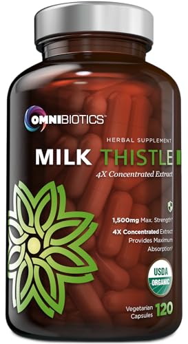 OmniBiotics Organic Milk Thistle Supplement 1500mg &ndash; 4X Concentrated Extract with Silymarin &ndash;...