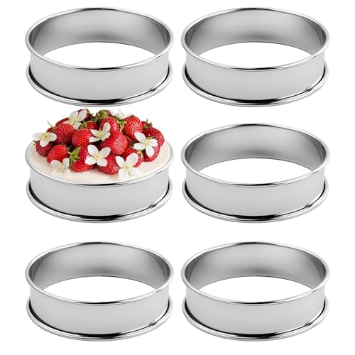 EASYKEENECOM 6 Pièces Cercle Patisserie, Cercle Tartelette INOX pour Gateau, Rond Moules à Gâteaux, Cercles à Tarte, Antiadhésifs Moules à Pâtisserie...