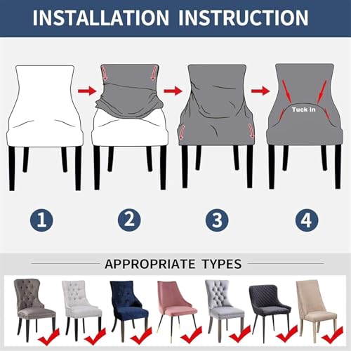 Image of House of Quirk Polyester Wingback American Side Chair Slipcover-Accent Chair Cover Slipcover with Arm,Washable Dining Chair with Nailed Trim Protector for Dining Living Room Pack of 4 (Beige Line)