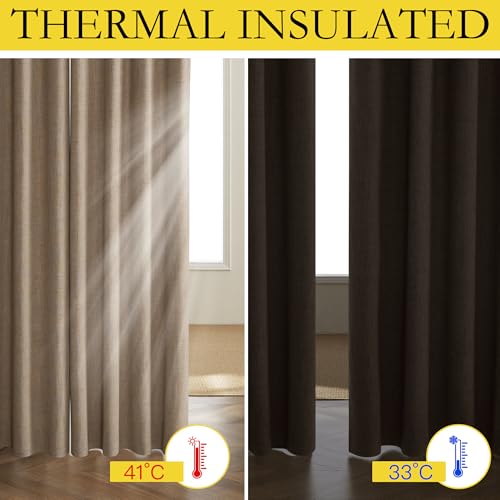NICETOWN Burlap Vintage Open Linen Weave Flax Thermal Curtains, 100% Blackout Curtains 72" Long for Dining Room, Soundproof Window Treatment Drapes for Hall Room, 52" Wide Per Panel, Set of 2 - image 3